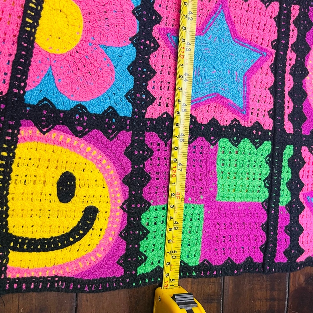 Colorful Crochet Cardigan dusterwith Smiley Faces. Smile all day!! - Picture 16 of 16